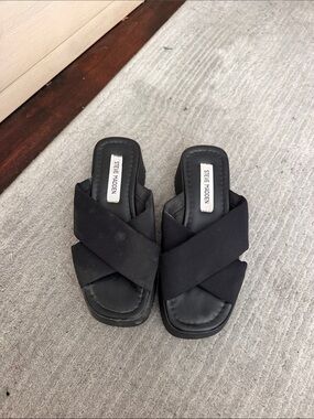 Steve Madden Black Crisscross Platform Slide Mules